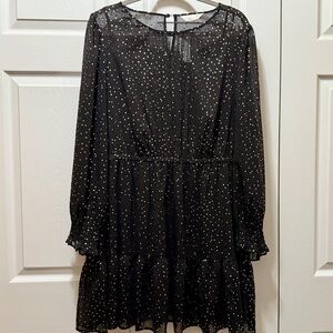LC Lauren Conrad XXL Black & Gold Polka Dot Sheer
Long Sleeve Tiered Dress, NWT